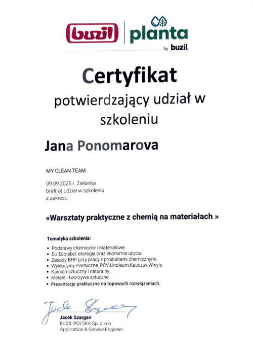 Certyfiat warstaty praktyczne z chemią na materiałach