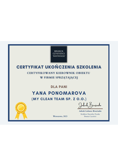 Certyfikowany kierownik obiektu w firmie sprzątającej